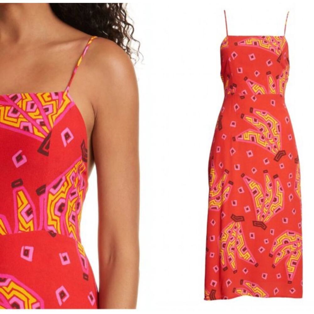 House of Harlow 1960 Red Pink & Yellow Printed Midi Dress